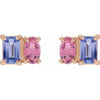 14K White Gold Natural Tanzanite & Pink Tourmaline Stud Earrings