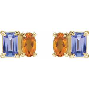 14K White Gold Natural Tanzanite & Pink Tourmaline Stud Earrings