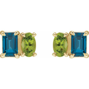 14K White Gold Natural Tanzanite & Pink Tourmaline Stud Earrings