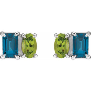 14K White Gold Natural Tanzanite & Pink Tourmaline Stud Earrings