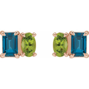 14K White Gold Natural Tanzanite & Pink Tourmaline Stud Earrings