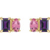 14K White Gold Natural Tanzanite & Pink Tourmaline Stud Earrings