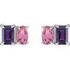 14K White Gold Natural Tanzanite & Pink Tourmaline Stud Earrings