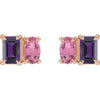 14K White Gold Natural Tanzanite & Pink Tourmaline Stud Earrings