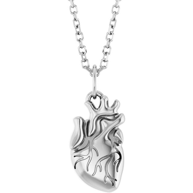 14K White Gold Anatomical Heart 15.7x6.9 mm Necklace