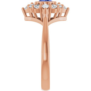 14K White Gold Natural Tanzanite & 3/8 CTW Lab-Grown Diamond Ring - Halo Style