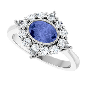 14K White Gold Natural Tanzanite & 3/8 CTW Lab-Grown Diamond Ring - Halo Style