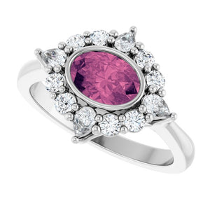 14K White Gold Natural Tanzanite & 3/8 CTW Lab-Grown Diamond Ring - Halo Style