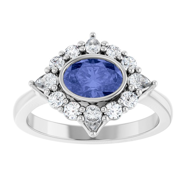 14K White Gold Natural Tanzanite & 3/8 CTW Lab-Grown Diamond Ring - Halo Style