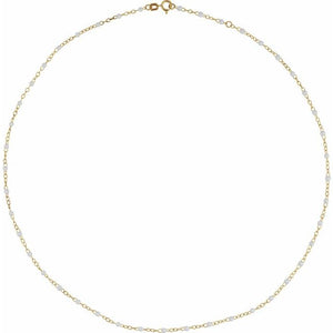 14K Yellow Gold, 2 mm Adjustable Turquoise Enamel Bead Necklace