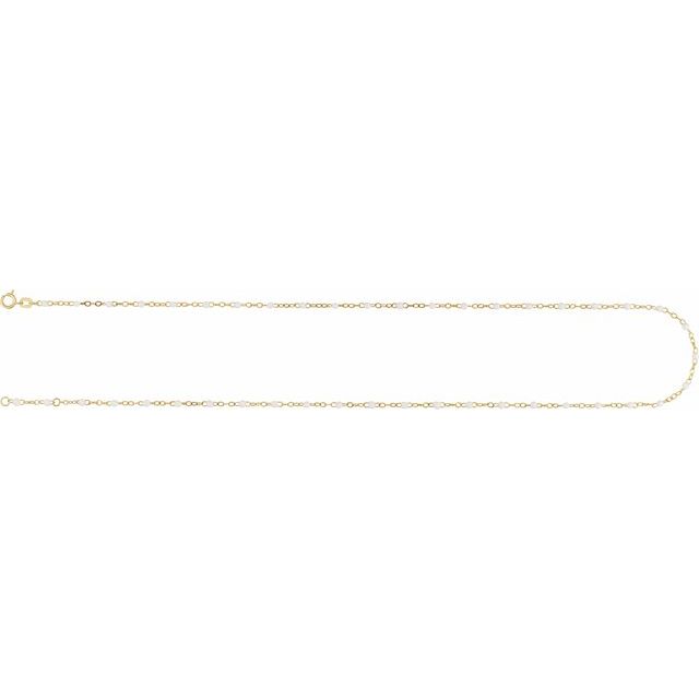 14K Yellow Gold, 2 mm Turquoise Enamel Bead Adjustable Chain - 6-7 inches