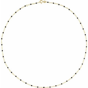 14K Yellow Gold, 2 mm Adjustable Turquoise Enamel Bead Necklace