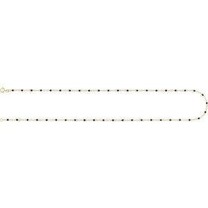 14K Yellow Gold, 2 mm Turquoise Enamel Bead Adjustable Chain - 6-7 inches