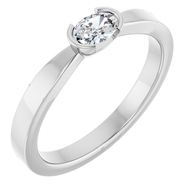 14K Gold Half Bezel Solitaire Ring - Options Available