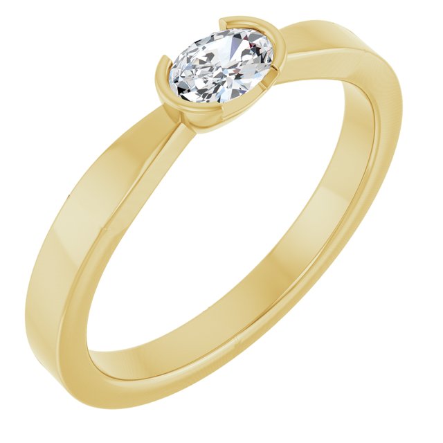 14K Gold Half Bezel Solitaire Ring - Options Available
