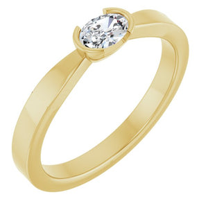 14K Gold Half Bezel Solitaire Ring - Options Available