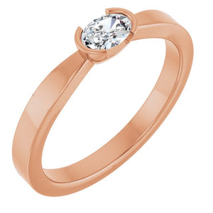 14K Gold Half Bezel Solitaire Ring - Options Available