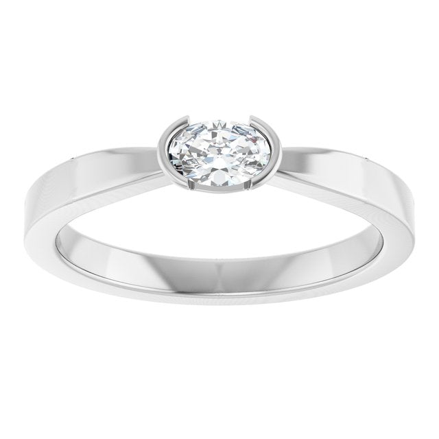 14K Gold Half Bezel Solitaire Ring - Options Available