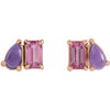 14K White Gold Natural Pink Tourmaline & Amethyst Stud Earrings