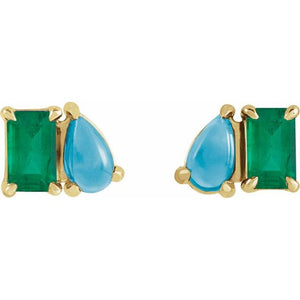 Natural Sky Blue Topaz And Natural London Blue Topaz Stud Earrings