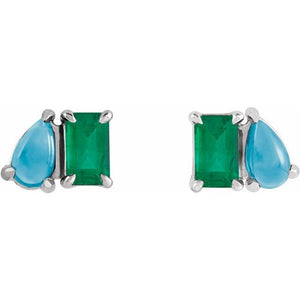 Natural Sky Blue Topaz And Natural London Blue Topaz Stud Earrings