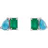 Silver Natural Sky Blue Topaz & London Blue Topaz 5x3 mm Two-Stone Stud Earrings