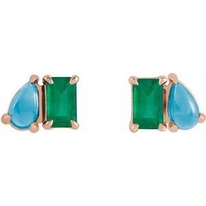 Natural Sky Blue Topaz And Natural London Blue Topaz Stud Earrings