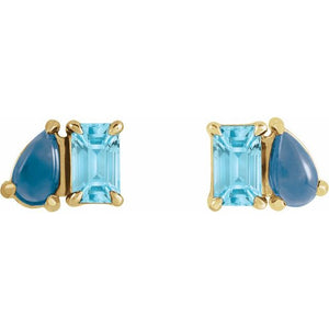 Natural Sky Blue Topaz And Natural London Blue Topaz Stud Earrings