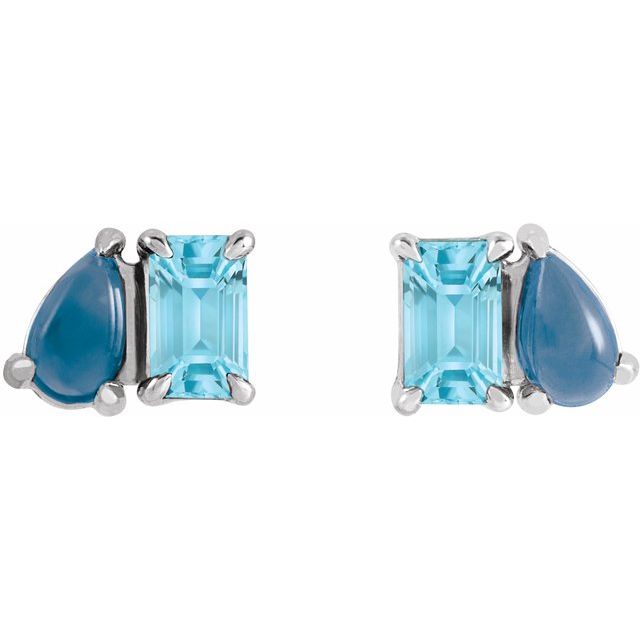 Silver Natural Sky Blue Topaz & London Blue Topaz 5x3 mm Two-Stone Stud Earrings