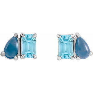 Natural Sky Blue Topaz And Natural London Blue Topaz Stud Earrings