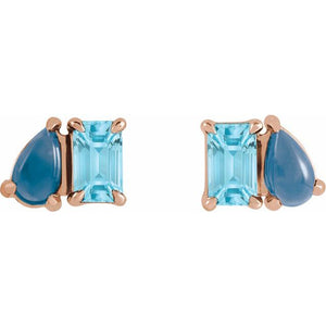 Natural Sky Blue Topaz And Natural London Blue Topaz Stud Earrings