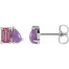 14K White Gold Natural Pink Tourmaline & Amethyst Stud Earrings