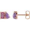 14K White Gold Natural Pink Tourmaline & Amethyst Stud Earrings