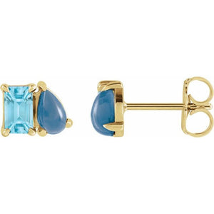 Natural Sky Blue Topaz & London Blue Topaz Stud Earrings in 14K Gold, Silver & Platinum