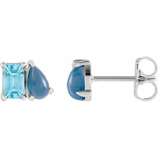 Natural Sky Blue Topaz And Natural London Blue Topaz Stud Earrings