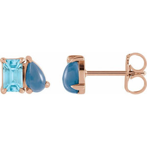Natural Sky Blue Topaz & London Blue Topaz Stud Earrings in 14K Gold, Silver & Platinum