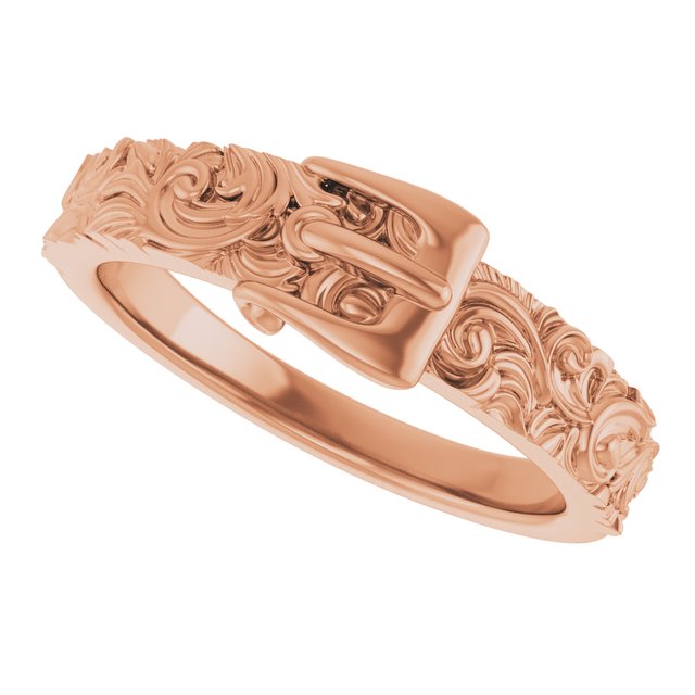 14K Gold Victorian-Style Belt Buckle Ring - Polished Design