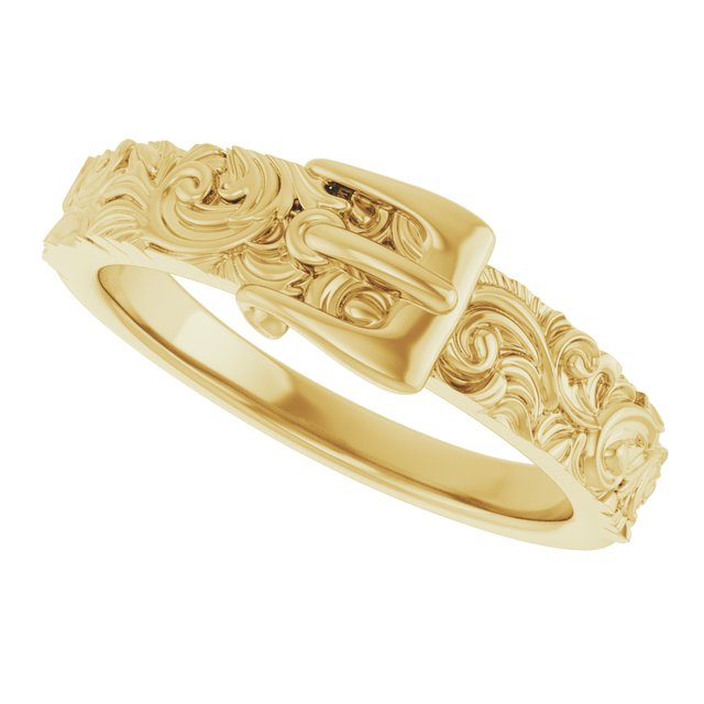 14K Gold Victorian-Style Belt Buckle Ring - Polished Design