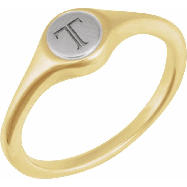 14K Gold Engravable Round Signet Ring 6.9x6.9 mm