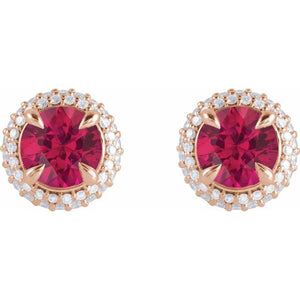 14K Rose Gold Double Halo Earrings with Natural Blue Sapphire and 1/2 CTW Lab-Grown Diamonds
