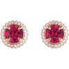 14K Rose Gold Double Halo Earrings with Natural Blue Sapphire and 1/2 CTW Lab-Grown Diamonds