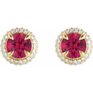14K Rose Gold Double Halo Earrings with Natural Blue Sapphire and 1/2 CTW Lab-Grown Diamonds