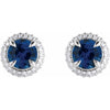 14K Rose Gold Double Halo Earrings with Natural Blue Sapphire and 1/2 CTW Lab-Grown Diamonds