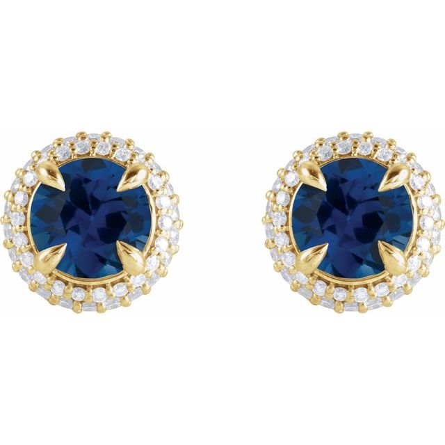 14K Rose Gold Double Halo Earrings with Natural Blue Sapphire and 1/2 CTW Lab-Grown Diamonds