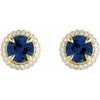 14K Rose Gold Double Halo Earrings with Natural Blue Sapphire and 1/2 CTW Lab-Grown Diamonds