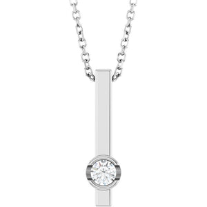 Platinum 1/10 ct Natural Diamond Bar Necklace 16-18 inches