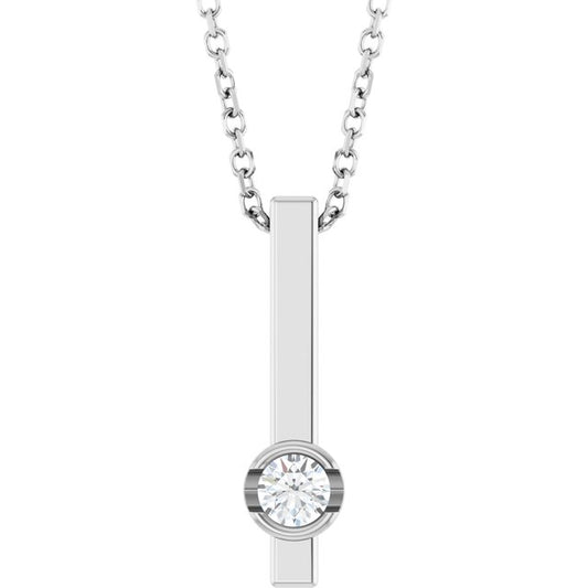 Platinum 1/10 ct Natural Diamond Bar Necklace 16-18 inches