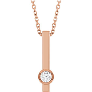 Platinum 1/10 ct Natural Diamond Bar Necklace 16-18 inches