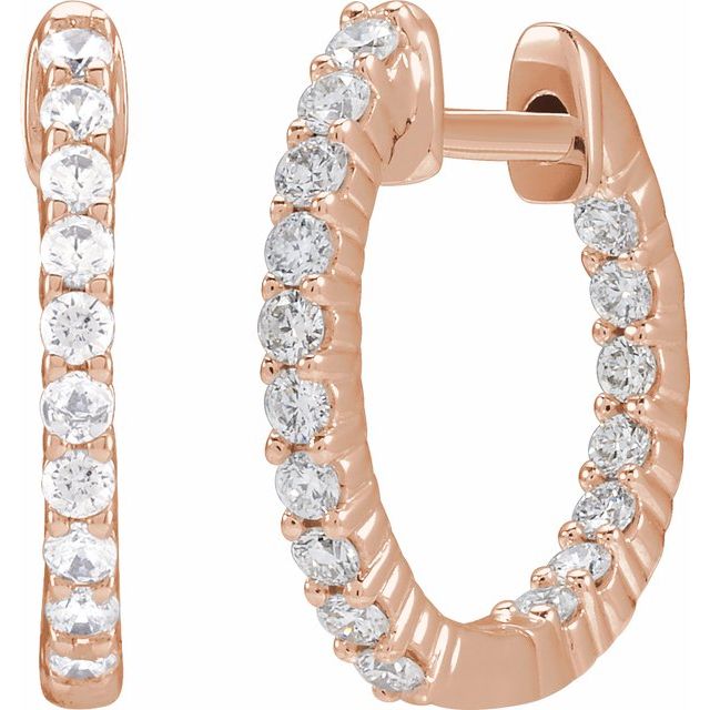 14K Gold 1/2 CTW Natural Diamond 19.3 mm Hinged Hoop Earring