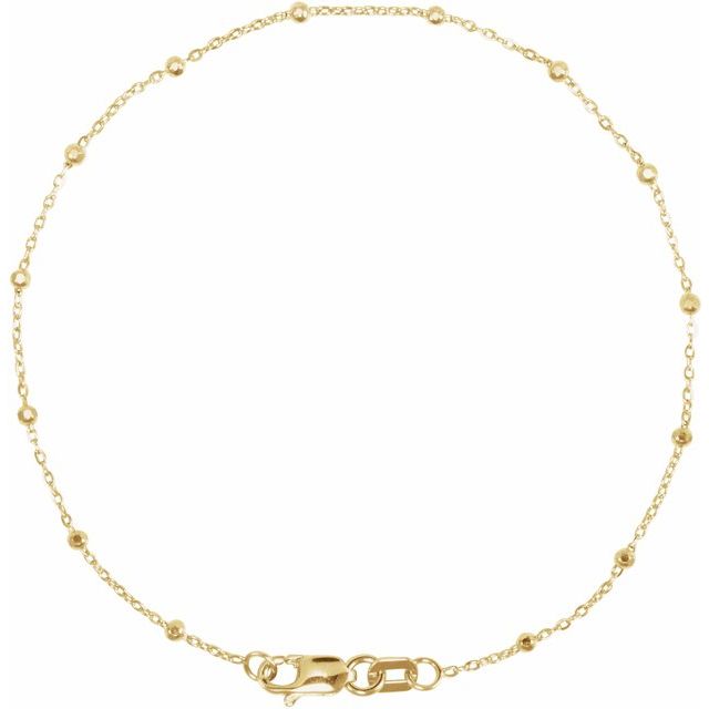 14K Yellow Gold 7" Faceted Beaded Cable Chain - Elegant Design